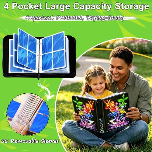 Card Binder for Cards, 4-Pocket Trading Card Binder with 50 Removable Sleeves Fits 400 Cards, Great Creative Design Card Collection Binder Album Gift for Boys Girls Aged 4 to 16 (400 Cards Purple) - color: 400 Cards Purple