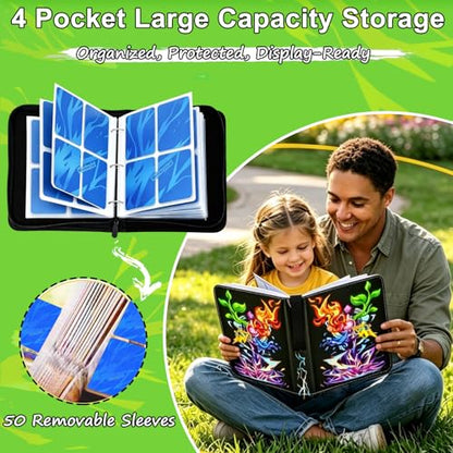 Card Binder for Cards, 4-Pocket Trading Card Binder with 50 Removable Sleeves Fits 400 Cards, Great Creative Design Card Collection Binder Album Gift for Boys Girls Aged 4 to 16 (400 Cards Purple) - color: 400 Cards Purple