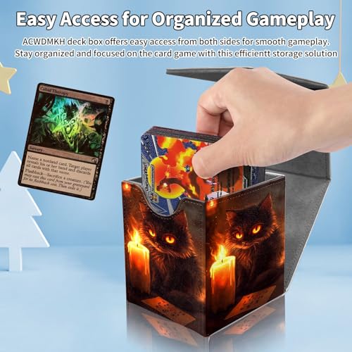 Card Deck Box for MTG Commander,Collectible Trading Storage Box Fits 120+ Single Sleeved Cards Magnetic Case PU Leather for Magic Commander TCG CCG MTG,Candle Cat Fire - color: Candle Cat Fire