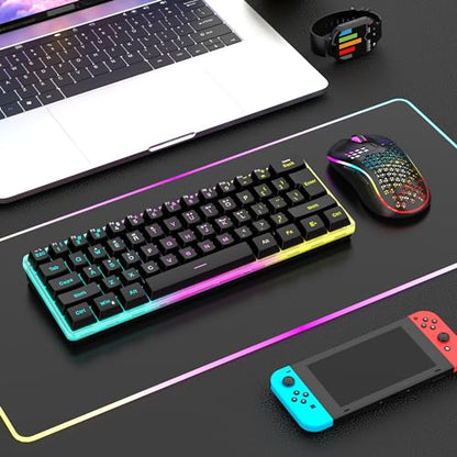 RedThunder 60% Wireless Gaming Keyboard and Mouse Combo, 2500mAh Rechargeable Battery, Ultra-Compact Small RGB Mechanical Feel Keyboard, Lightweight Honeycomb Optical Mouse for Gaming/Business, Black - style: 02 Black Wireless Combo