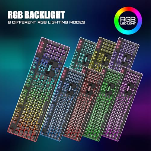 RedThunder K10 Wireless Gaming Keyboard and Mouse Combo, RGB Backlight Rechargeable 3800mAh Battery, 26-Key Anti-ghosting Keyboard + 7D 3200DPI Mice for PC Gamer - color: Black RGB