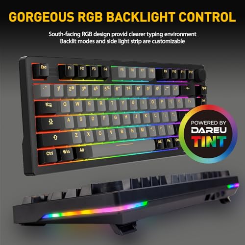 DAREU EK75PRO Wireless Mechanical Gaming Keyboard,75% Hot Swap Creamy Keyboard with Knob,RGB Backlit,Gasket Custom Structure,PBT Keycaps,2.4Ghz/BT5.1/USB-C, for Win/MAC - color: Black