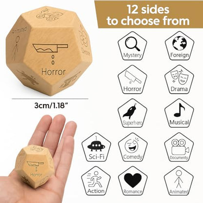 Movie Dice, 12-Sided Date Night Dice Game for Couples & Friends | Roll to pick a random movie genre for date nights; a fun gift for him, her, couples, birthdays, anniversaries & holidays. - style: Movie Genre Dice