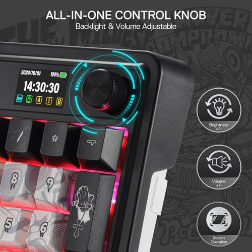 Redragon K719 PRO Wireless Gasket Gaming Keyboard w/Hype Screen & Knob, 95 Keys Mechanical Keyboard, Easy-Control 1.14’’ TFT Info Display, 5-Layer Noise Dampening, Street Graffiti Dye-Sub PBT Keycaps - color: Street Graffiti