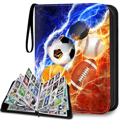 Sports Card Binder 9 Pocket Fits 900 Cards, Trading Card Binder Album Display Holder with 50 Removable Sleeves for Hockey, Basketball, Baseball, Football, Yugioh, MTG, Games Trading Cards | 9-Pocket Structure With 50 Removable Sleeves, Stores 900 Cards, S
