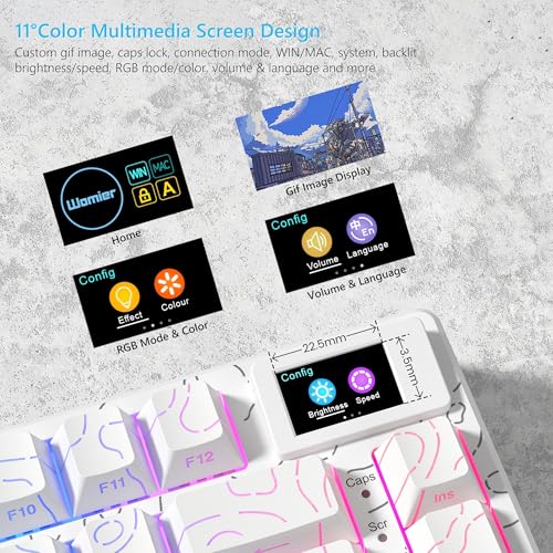 Womier SK80 75% Percent Keyboard Gaming with Color Multimedia Display | Mechanical Keyboard Topographic, Hot Swappable Gasket Mount RGB Creamy Key board Pre-lubed POM Switch for Mac/Win,White - color: White Topographic