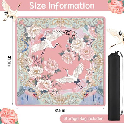 Drydiet Mahjong Mat for Table 31.5 x 31.5 Inch American Mahjong Mat with Carrying Bag, Non-Slip Noise Reduction Table Item for Family Poker Domino Board Game Night & Party Use(Heron) - style: Heron