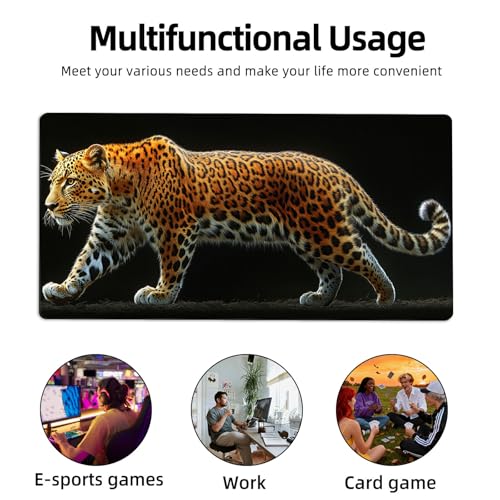 for MTG Playmat TCG Card Game Mat with Stitched Edges,Board Game Mats Non-Slip Waterproof Rubber Base 24 x 14 inch for CCG RPG DTCG Trading Card,Leopard Print Pattern - color: Leopard Print Pattern
