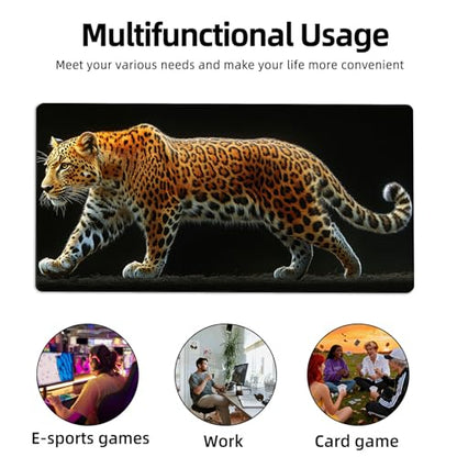 for MTG Playmat TCG Card Game Mat with Stitched Edges,Board Game Mats Non-Slip Waterproof Rubber Base 24 x 14 inch for CCG RPG DTCG Trading Card,Leopard Print Pattern - color: Leopard Print Pattern