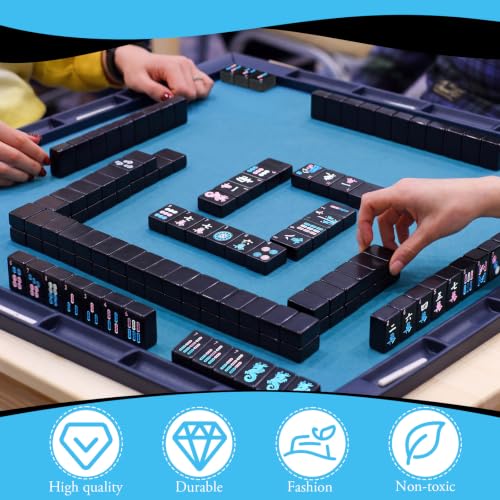 166 Pieces Solid Black American Mahjong Tiles Set, Single-Layer Western Style Mahjong Tabletop Game with Joker, Seasons Tiles - color: Black, size: 1.2 Inches