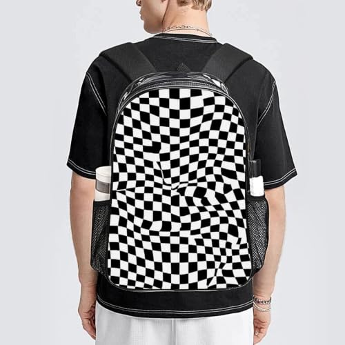 Waterproof Large Clear Beach Backpack Holds Towels Water Bottles | Heavy Duty, Checkerboard Geometric Checkered Plaid Black White Car Racing Chess Board, See Through Daypack - color: Pattern (328)