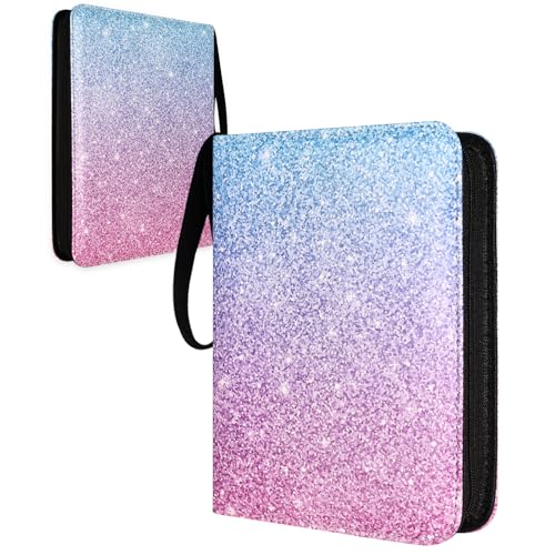 Compact Card Binder, 4-Pocket Trading Card Binder for 440 Cards Pink & Blue | 55 Removable Double-Sided Pages, Splash-Resistant Cover, Zipper & Wrist Strap for Unsleeved & Penny-Sleeved TCG, Sports Cards - color: Pink&Blue, size: 4 Pockets