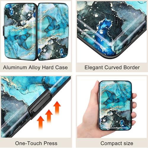 RFID Blocking Credit Card Protector Aluminum ID Case Hard Shell Business Card Holders Metal Wallet for Men or Women (Graygreen Marble) - color: Graygreen Marble