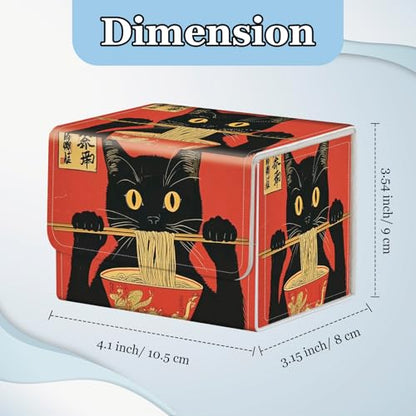 Commander Deck Box for Trading Cards - Fits 100+ Double Sleeved Cards, PU Leather MTG TCG Storage Case with Strong Magnetic Closure, Cat Eating Ramen - color: Cat Eating Ramen