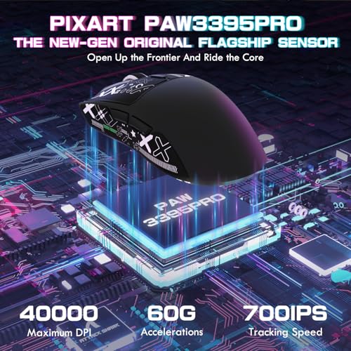 ATTACK SHARK X1 Ultralight Tri Mode Wireless 40000 DPI Gaming Mouse-Black | Magnetic RGB Charging Dock,Anti Slip Grip Tape,PixArt PAW3395 Pro Optical Sensor,BT/2.4Ghz/Wired,Driver for PC Win Mac Gamer - color: Black+Grip Tape