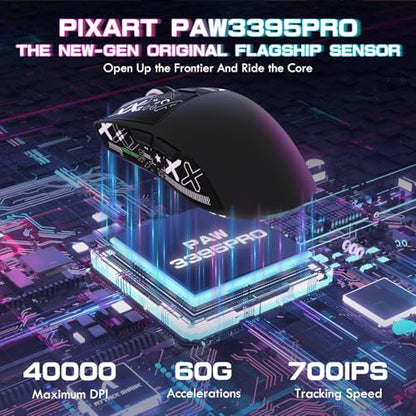 ATTACK SHARK X1 Ultralight Tri Mode Wireless 40000 DPI Gaming Mouse-Black | Magnetic RGB Charging Dock,Anti Slip Grip Tape,PixArt PAW3395 Pro Optical Sensor,BT/2.4Ghz/Wired,Driver for PC Win Mac Gamer - color: Black+Grip Tape