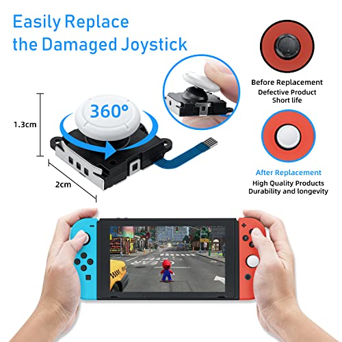Mcbazel White 3D Replacement Joystick Analog Thumb Stick for Switch/Switch OLED Joy-Con(NOT for Switch 2), Replacement Tool Kit for Switch Lite and Switch Joycon Controller with +&Y-Screwdriver, Pry Tool, Tweezer - color: White