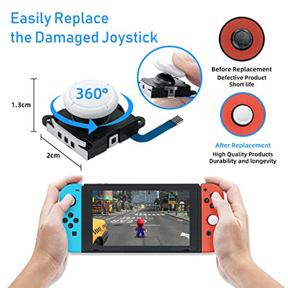 Mcbazel White 3D Replacement Joystick Analog Thumb Stick for Switch/Switch OLED Joy-Con(NOT for Switch 2), Replacement Tool Kit for Switch Lite and Switch Joycon Controller with +&Y-Screwdriver, Pry Tool, Tweezer - color: White