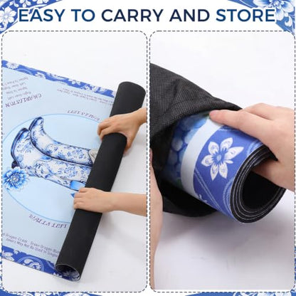 Blue American Western Boot Mahjong Mat with Rules 31.5" x 31.5" Non-Slip Noise Reduction Gaming Mat with Carrying Bag American Mahjong Table Cover for Poker Board Card Games Dominoes - style: Blue Cowboy Willow