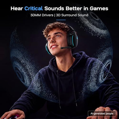 AOC 2.4GHz Wireless Gaming Headset for PS5, PS4, PC, Switch, 45Hr, Black | Bluetooth 6.0 Gaming Headphones with Noise Canceling Mic, 7.1 Virtual Surround, Great for Fortnite & Call of Duty/FPS Gamers - color: Black