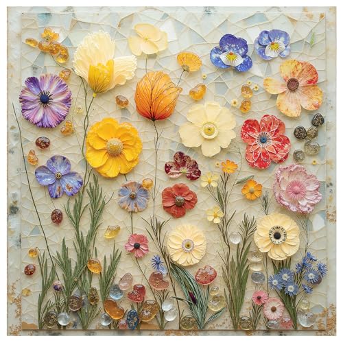 Jigsaw Puzzles for Adults 1000 Pieces, Stone Flowers | Floral Art with Vitality Style, Challenging Puzzle for Family Game Night, Square 24x24 Inches - color: Stone Flowers