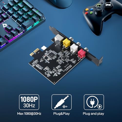 PCIE Video Capture Card, Ultra-Low Latency Pass-Through Capture Board for Retro Gaming & Legacy AV Devices, Compatible with Windows 8/10/11 & Linux - color: red