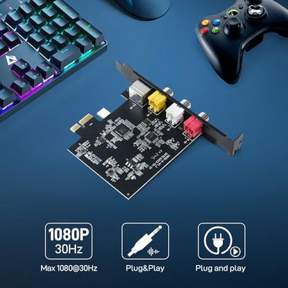 PCIE Video Capture Card, Ultra-Low Latency Pass-Through Capture Board for Retro Gaming & Legacy AV Devices, Compatible with Windows 8/10/11 & Linux - color: red
