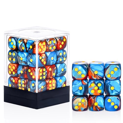 36 Pieces 12mm 6 Sided Mini Dice Set,Two Colours D6 Game Dice Set,6 Sided Standard Game Dice for Board Games Dice Games Classroom Teaching Dices Game,with Portable Gaming Box(Orange & Blue) - color: D6-orange & Blue