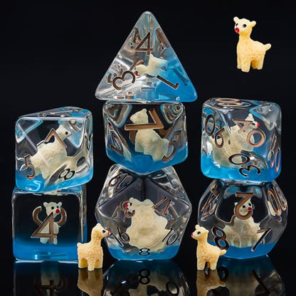 D&D Dice Set, Alpaca Resin Polyhedral Dice for Dungeons and Dragons, RPG, MTG DND 7-DIE (D4, D6, D8, D10, D12, D20, D%) - color: Alpaca