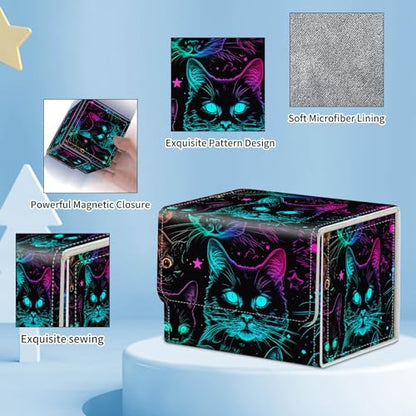 for MTG Commander Deck Box,Card Deck Box for Trading Yugioh MTG,Fits 100 Double Sleeved Cards,PU Leather Strong Magnet Case for Magic Commander TCG CCG,Glitter Black Cat - color: Glitter Black Cat