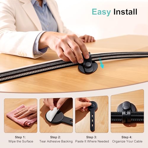 Silicone Self Adhesive Under Desk Cable Management 12Pcs | Adjustable, Elastic, Cord Organizers for Computer, TV, Machine Wires in Homes, Offices, Schools, Classrooms and Factories