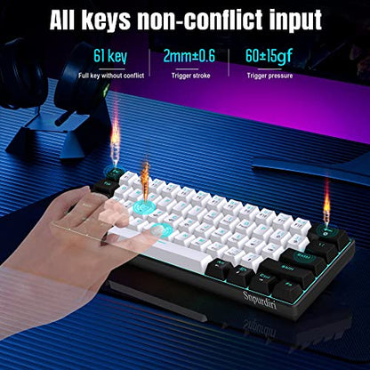 Snpurdiri 60% Wired Mechanical Gaming Keyboard (Black-White, Red Switches) | Ice Blue LED Backlit 61 Keys Mini Wired Office Keyboard for Windows Laptop PC Mac - color: Black White(Ice Blue Light)/Red Switch
