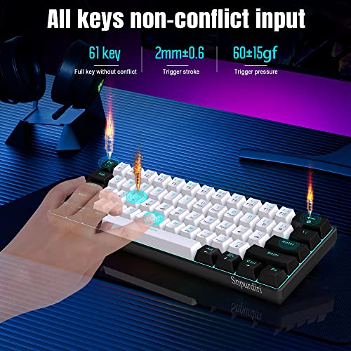Snpurdiri 60% Wired Mechanical Gaming Keyboard (Black-White, Red Switches) | Ice Blue LED Backlit 61 Keys Mini Wired Office Keyboard for Windows Laptop PC Mac - color: Black White(Ice Blue Light)/Red Switch