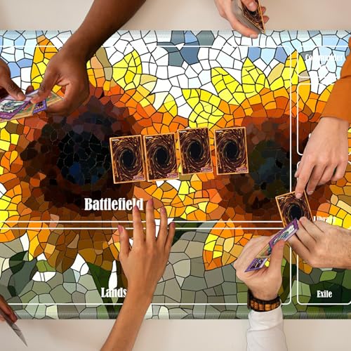 MTG Playmat with Zones, TCG Card Game Play Mat with Stitched Edges, Non-Slip Rubber Base Gaming Desk Mat, Smooth Surface 24 x 14 Inch, Mosaic Sunflowers - color: Mosaic Sunflowers, size: Zone 1