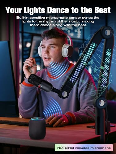 SUNMON RGB Mic Arm – Adjustable Boom Arm with Rhythm RGB Lighting for Blue Yeti, HyperX QuadCast, Rode, Fifine AM8, and More – Perfect for Podcasting, Streaming, and Gaming - color: Pickup Light Boom Arm