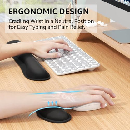 KTRIO Keyboard Wrist Rest & Small Mouse Wrist Rest, Black | Memory Foam Wrist Support, Ergonomic Design, Non-Slip Base, Office and Home Use - color: Black