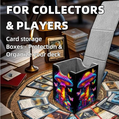 for MTG Deck Box, Trading Card Storage Case Holds 100+ Sleeved Cards, Neon Mushrooms and Butterflies Magnetic Closure Durable Deck Holder for Magic The Gathering, TCG & Commander - color: Neon Mushrooms and Butterflies