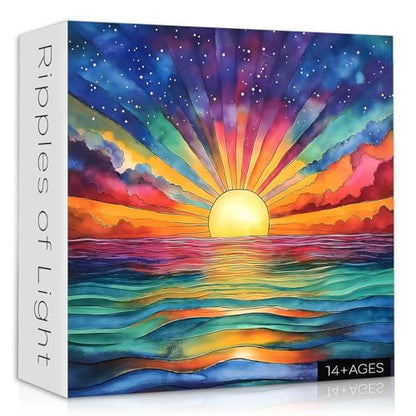 Impossible Puzzle for Adults 1000 Pieces, Ocean Sunset Puzzles with Colorful Rainbow Gradient, Magic Nature Art Jigsaw Puzzle, Challenging Hard Puzzle for Adults - style: Ripples of Light Puzzle