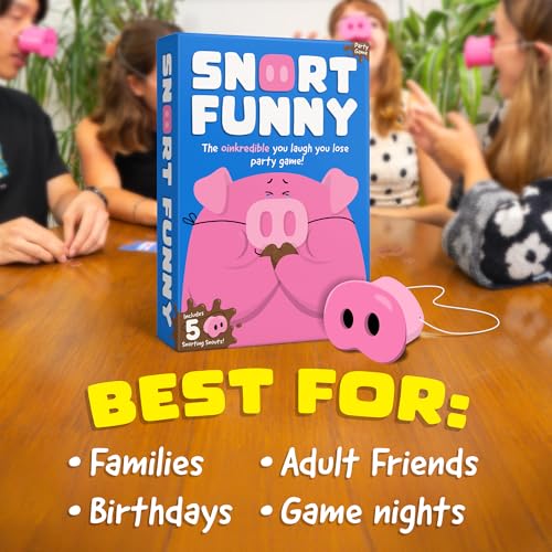 Snort Funny – The Oinkredible You Laugh You Lose Party Game | Family Games for Kids and Adults | 150 Challenge Cards, 5 Pig Snouts & Mud Tokens | Funny Games for Friend & Family, 4-8 Players, Ages 8+ - color: First Edition