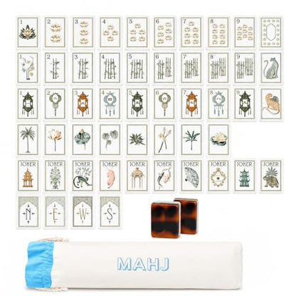 4 Layer Mahjong Tiles, 160 Pcs Premium Acrylic American Mahjong Set with Dice Bag, 13 Styles Available Clear Engraved Western Game for Adults Home Travel Parties & Social Games (06) - color: 06