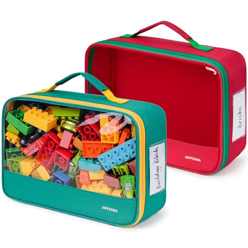 2 Pack Large Toy Storage Bags(12.6 * 3.9 * 8.6in), Magnetic Tiles Travel Organizer Case with Mesh Pocket Fits for Lego Bricks, Board Game, Puzzles, Toy Cars and Building Blocks - size: LARGE 2PCS