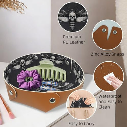 2Pcs PU Dice Holder Folding for RPG DND Table Games, Dice Trays Storage Box Portable Folding Rolling Dice Tray, Moth Skull Grey - color: Multi 9