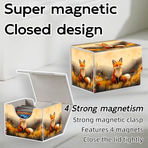Trading Card Storage Box, Holds 100+ for MTG Cards, PU Leather with Magnetic Closure, Cute Fox in Wildflower Meadow Durable Deck Box for Magic the Gathering, Trading Card Games - color: Cute Fox in Wildflower Meadow