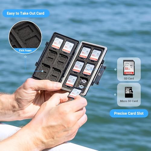 36 Slots Memory Card Case Water-Resistant Anti-Shock Memory Card Wallet for 24 Micro SD SDXC SDHC TF Cards and 12 SD SDXC SDHC Cards | Compact Micro SD Card Holder Wallet for 24 Micro SD SDXC SDHC TF Cards and 12 SD SDXC SDHC Cards, Ergonomic Locking Syst