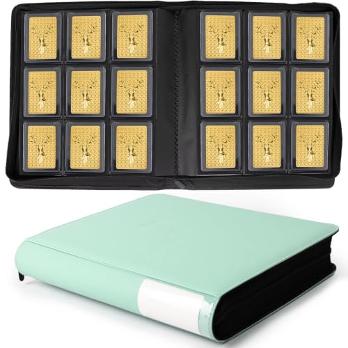 Toploader Binder, Holds 360 Toploaders, Top Loader Binder with 9 Pockets for 3" x 4" Rigid Cards, Double-Sided Pockets Card Binder Top Loader for Trading Cards or Sports Cards (green) - color: green