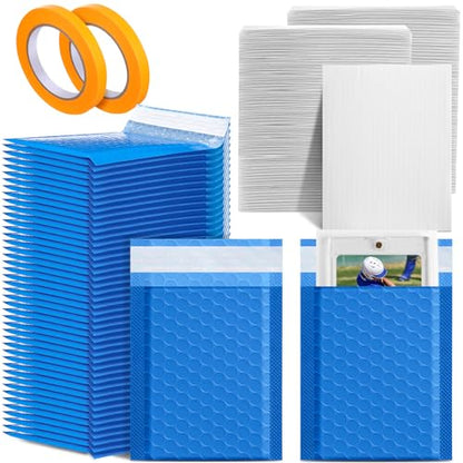 Engrowtic 302 Pcs Trading Card Shipping Protector Set Include 200 Precut Plastic Inserts Card Mailers 100 Poly Bubble Mailers Padded Envelopes and 2 Masking Tape(Blue,4.5 x 3.5 Inch) - color: Blue, size: 4.5 x 3.5 Inch