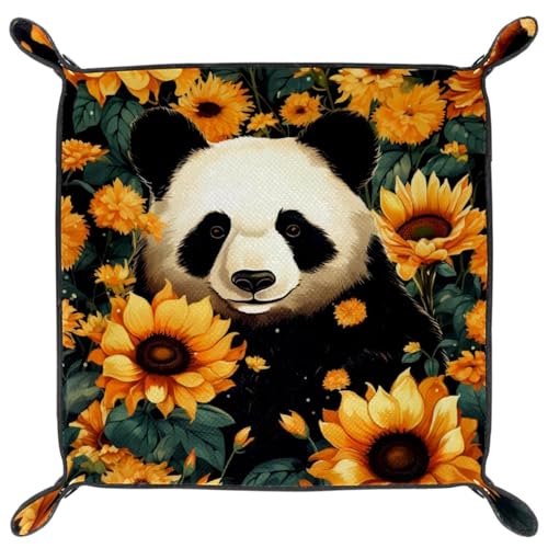 Double Sided Dice Tray, PU Leather Dice Holder Portable Folding Dice Rolling Tray for use as DND Dice Tray D&D Dice Tray or Dice Games, Panda Yellow Sunflower - color: Multi 1