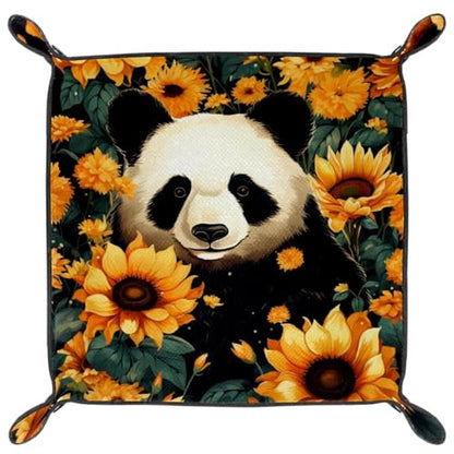 Double Sided Dice Tray, PU Leather Dice Holder Portable Folding Dice Rolling Tray for use as DND Dice Tray D&D Dice Tray or Dice Games, Panda Yellow Sunflower - color: Multi 1