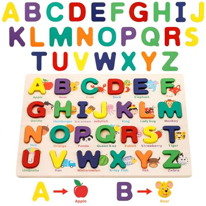 Attmu Wooden Puzzles for Toddlers, 2 Pcs Alphabet Puzzle ABC Shape Number Puzzle Patterns, Learning Toys for Kids, Preschool Educational Activities Toddler Gift Toys for Girls Boys Christmas Easter - size: 2 Pack
