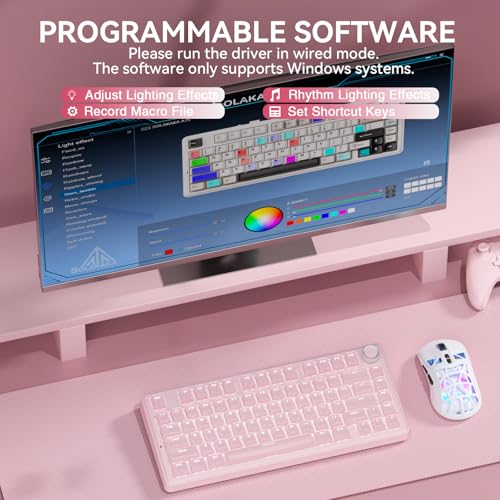 SOLAKAKA A75 Wireless Gaming Keyboard with Multifunction Knob, BT5.0/2.4GHz/USB-C, 75% Mechanical Keyboard, Hot-Swappable, Gasket Creamy Keyboard with RGB Backlit, Crystal Keycaps, for PC/Mac/PC - color: Crystal-Pink